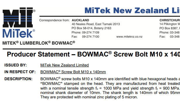 Bowmac Screw Bolt Technical Data